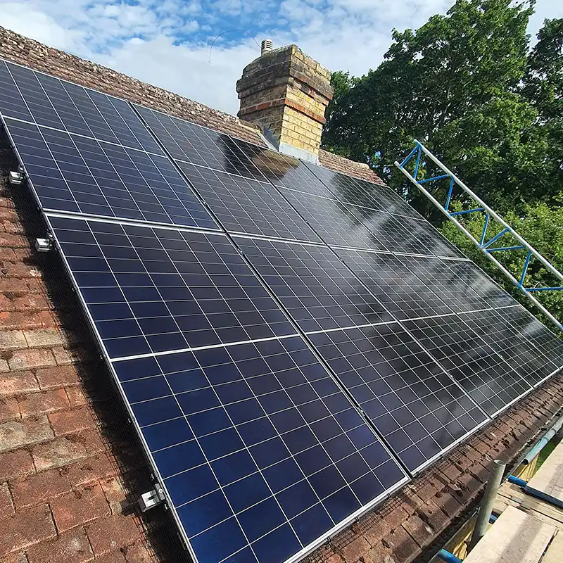 Solar panels being installed on a home